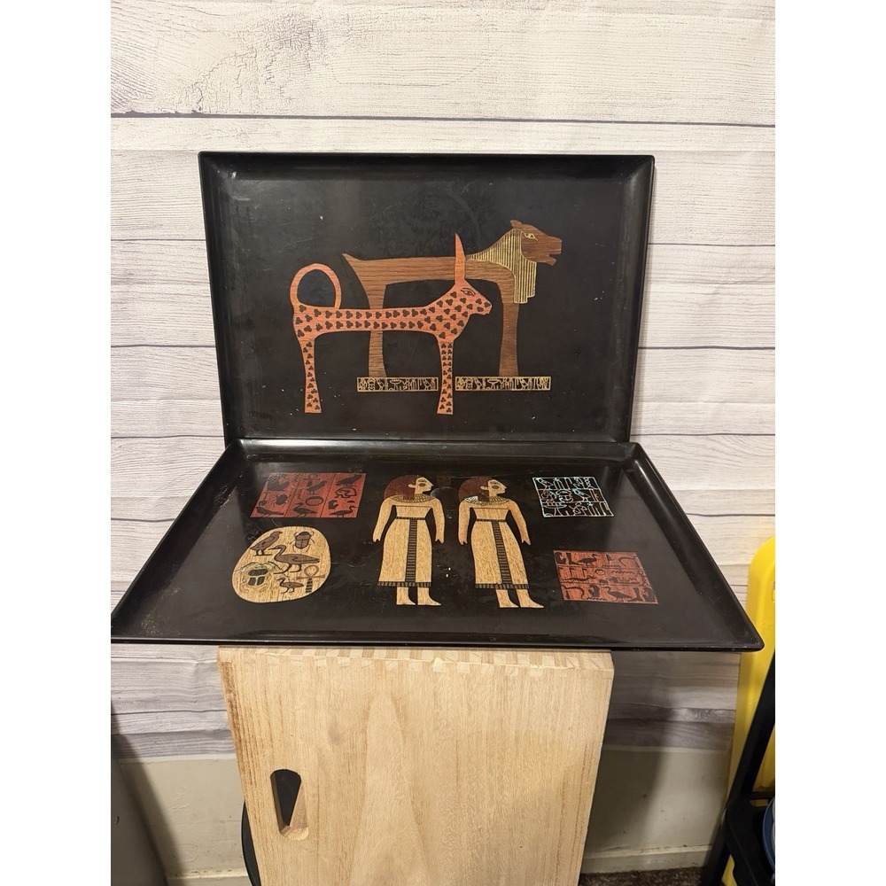 Vintage Couroc of Monterey serving trays Set Of 2‎ Egyptian-themed design.